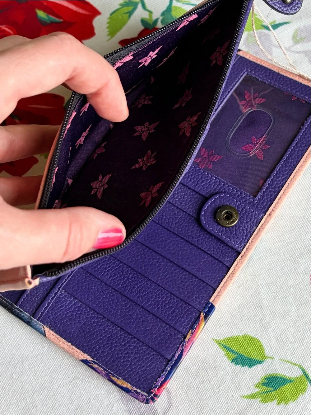 Vintage Toucan Floral Zip Wallet - Peach, Teal, Red, Yellow